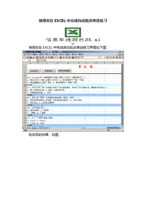 使用宏在EXCEL中完成自动批改单选练习