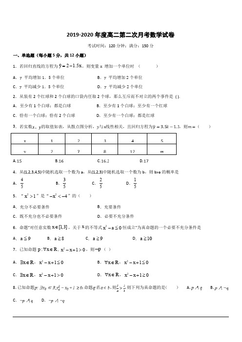 河北省大名县第一中学2019-2020学年高二10月月考数学试题 含答案