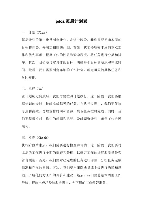 pdca每周计划表