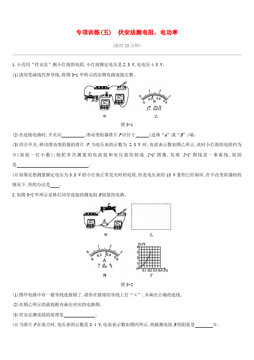 中考物理二轮专项专项05伏安法测电阻电功率专项训练