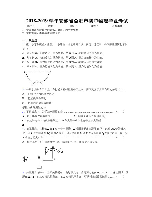 最新2018-2019学年安徽省合肥市初中物理学业考试及解析