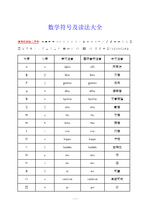 常用数学符号大全(注音及注解)