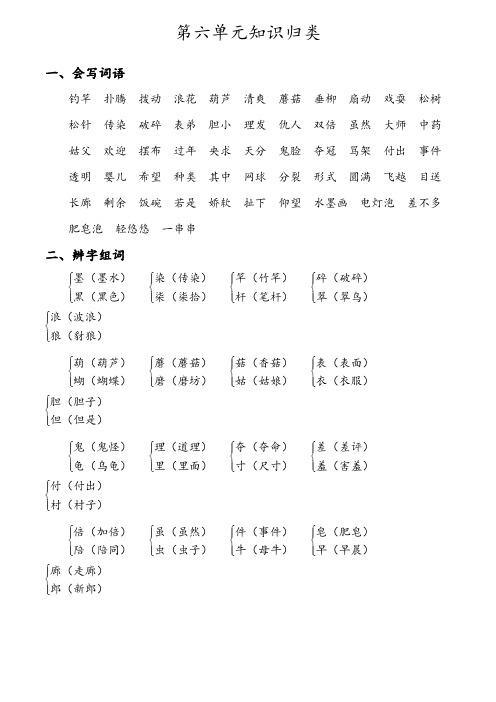 部编版小学三年级下册语文第六单元知识归类