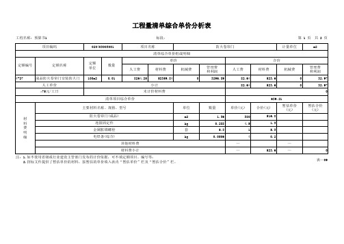 防火卷帘综合单价分析表