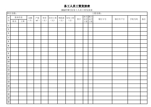 务工人员工资发放表