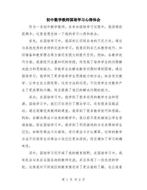 初中数学教师国培学习心得体会