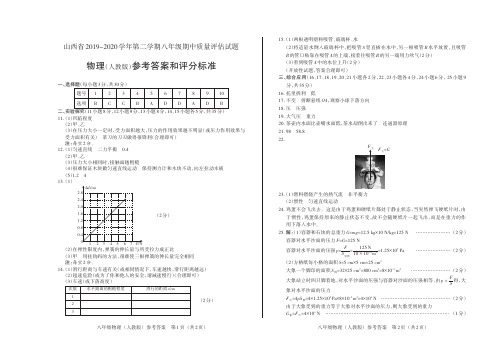 山西省2019-2020学年第二学期八年级期中质量评估试题·物理(人教版)·答案