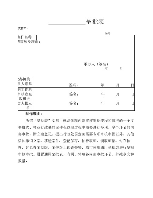 式样25 通用呈批表