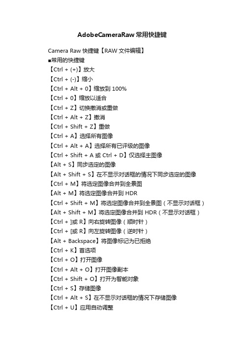 AdobeCameraRaw常用快捷键