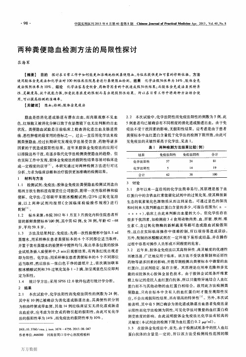 两种粪便隐血检测方法的局限性探讨