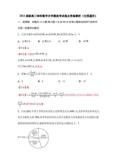 2024届新高三理科数学开学摸底考试卷及答案解析(全国通用)