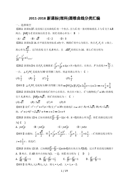 高考数学圆锥曲线分类汇编理