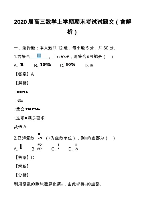 2020届高三数学上学期期末考试试题文(含解析)