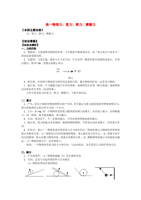 高一物理力、重力、弹力、摩擦力知识精讲