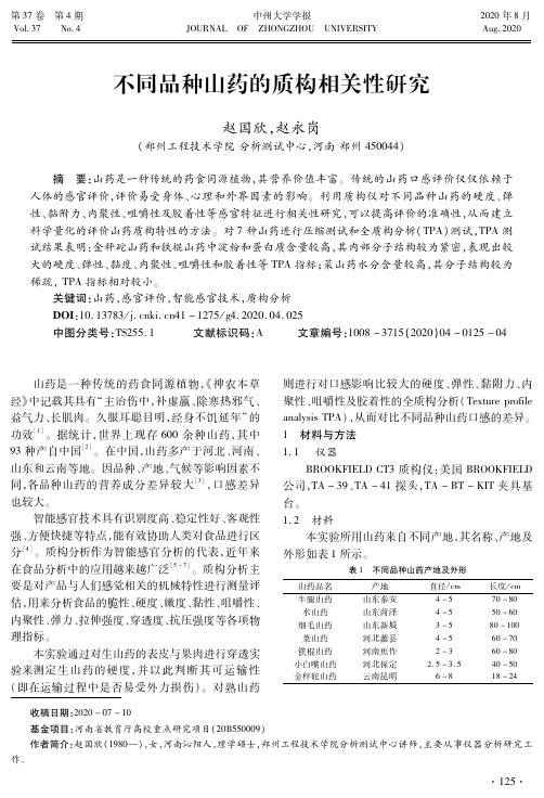 不同品种山药的质构相关性研究