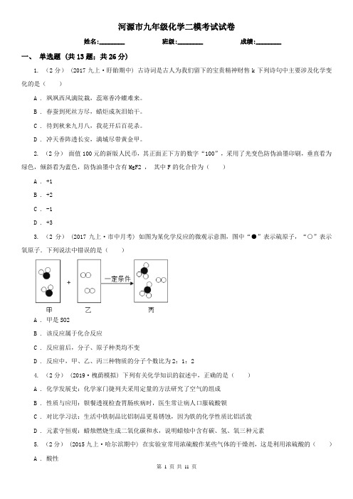 河源市九年级化学二模考试试卷