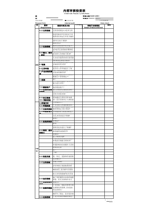 内部审核检查表