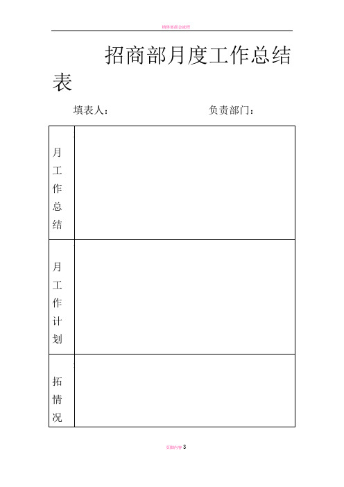 招商部月度工作总结表模板