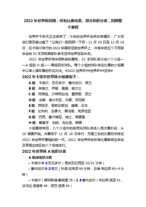 2022年世界杯回顾：所有比赛结果、得分和积分表，回顾整个赛程