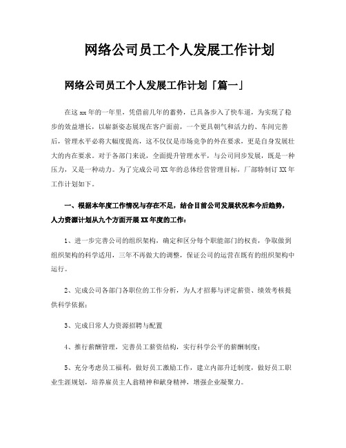 网络公司员工个人发展工作计划