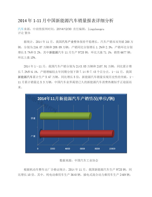 2014年1-11月中国新能源汽车销量报表详细分析