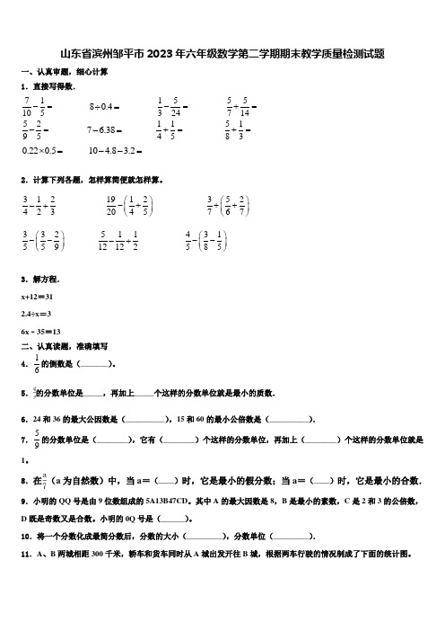 山东省滨州邹平市2023年六年级数学第二学期期末教学质量检测试题含解析