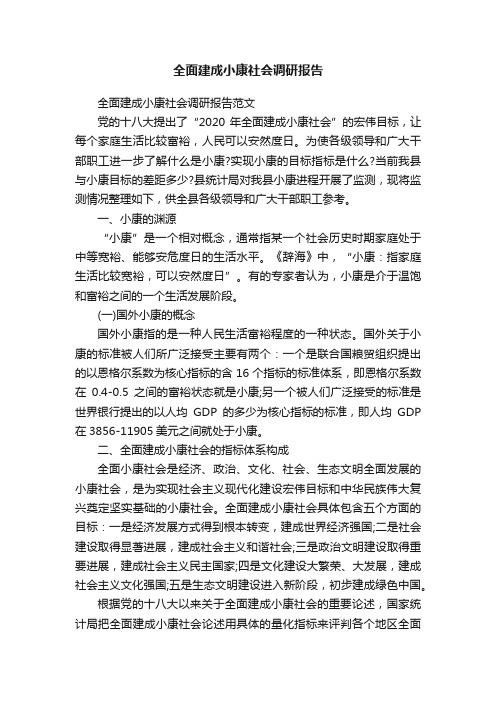 全面建成小康社会调研报告