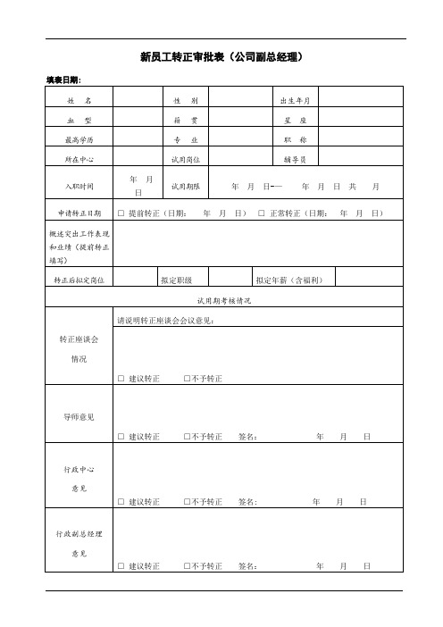 新员工转正审批表汇编