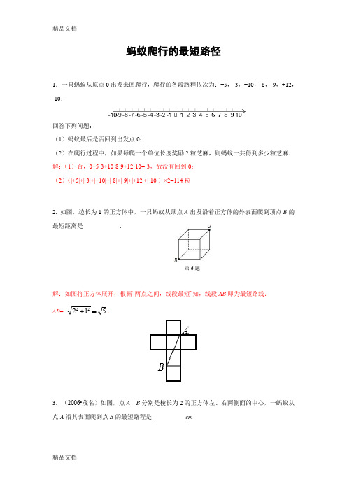 专题训练 蚂蚁爬行的最短路径(含答案)教学文案