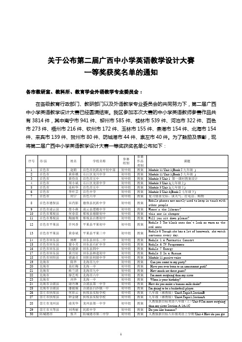 关于公布第二届广西中小学英语教学设计大赛