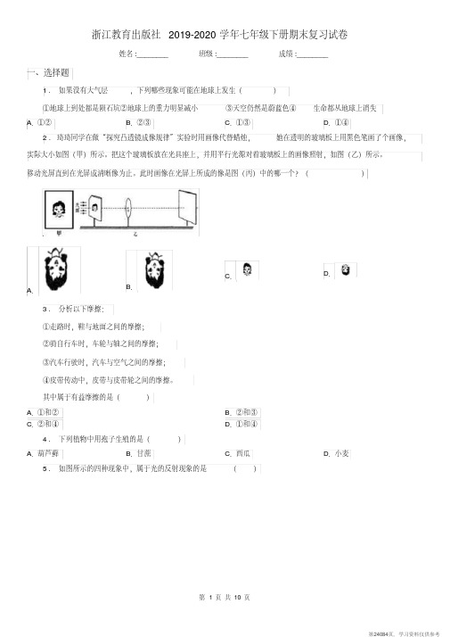 (精品文档)浙江教育出版社2019-2020学年七年级科学下册期末复习试卷