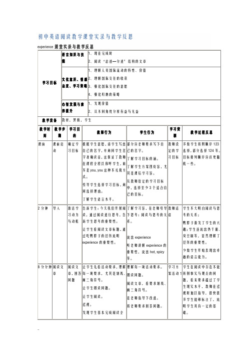 初中英语阅读教学课堂实录及教学反思