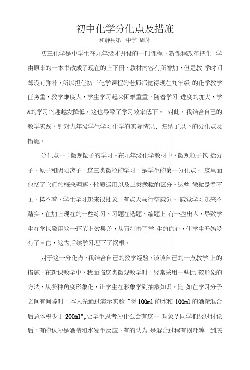 初中化学分化点应对教学策略.docx