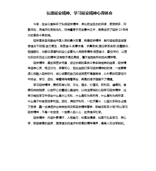 弘扬延安精神、学习延安精神心得体会