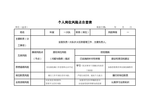 个人岗位风险点自查表表