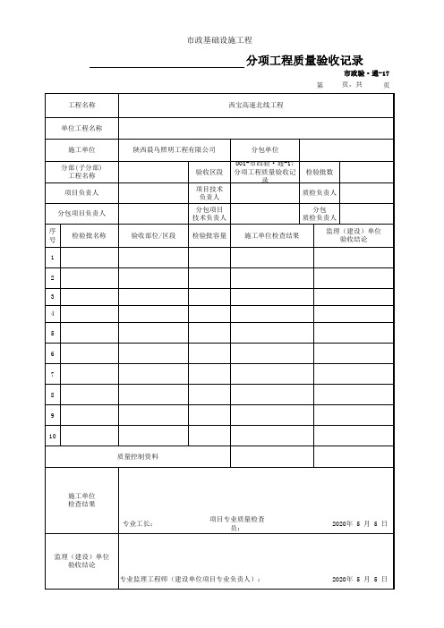 分项工程质量验收记录