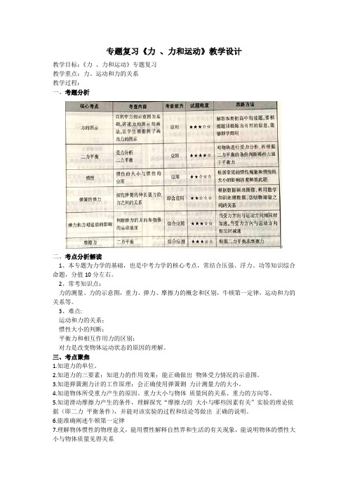 人教版八年级物理下册专题复习《力 、力和运动》课程教学设计