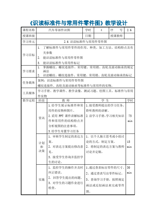 汽车零部件识图(旧) 2.6识读标准件与常用件零件图教学设计