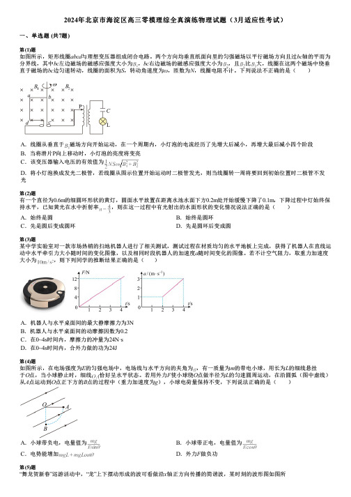 2024年北京市海淀区高三零模理综全真演练物理试题(3月适应性考试)