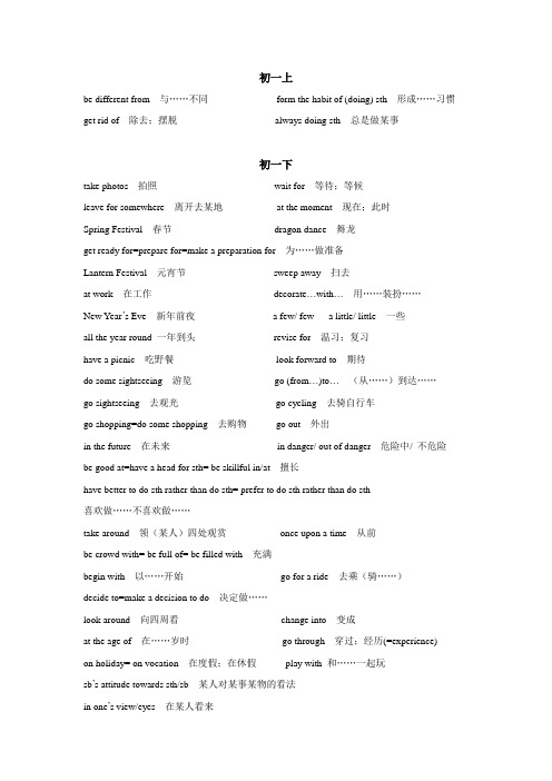 外研版初中英语常用短语