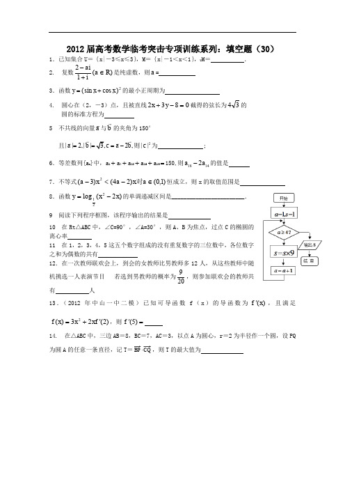 2012年高考数学临考突击专项训练系列填空30