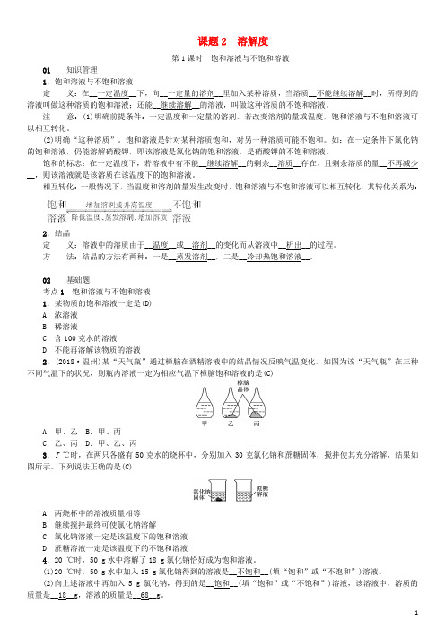 【人教版】九年级化学下册第九单元溶液课题2溶解度同步测试(含答案)