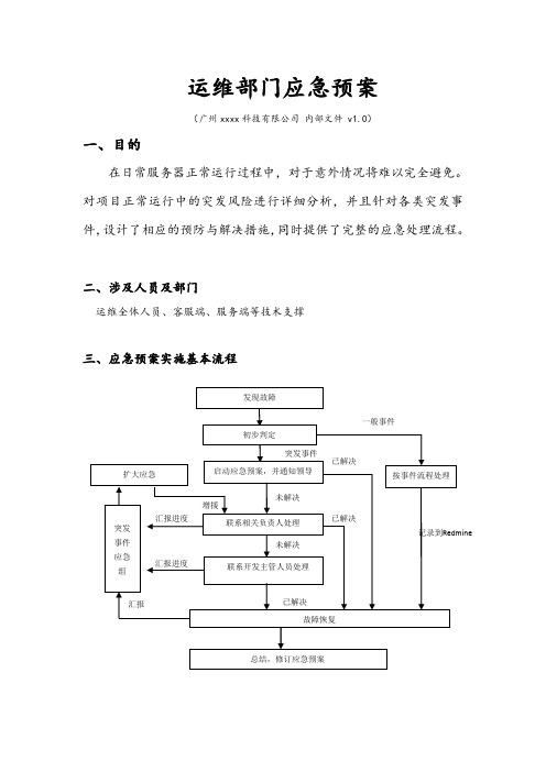 运维应急服务响应预案