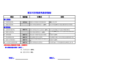 项目投资经济测算标准报表