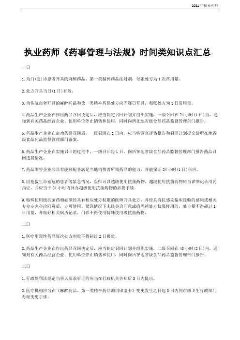 2021执业药师《药事管理与法规》时间类知识点汇总