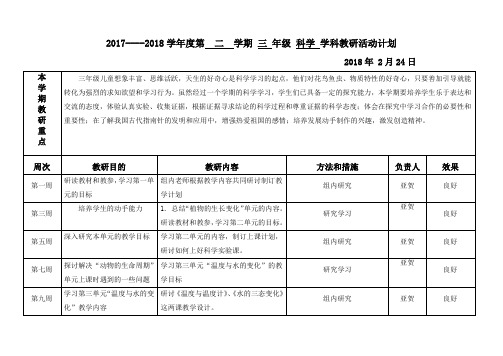 2017-2018三下科学教研活动计划