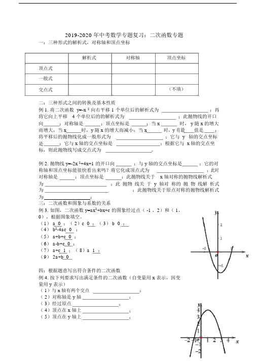 2019-2020年中考数学专题复习：二次函数专题.docx