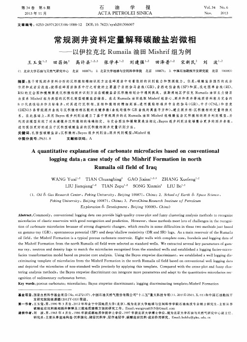 常规测井资料定量解释碳酸盐岩微相——以伊拉克北Rumaila油田Mishrif组为例