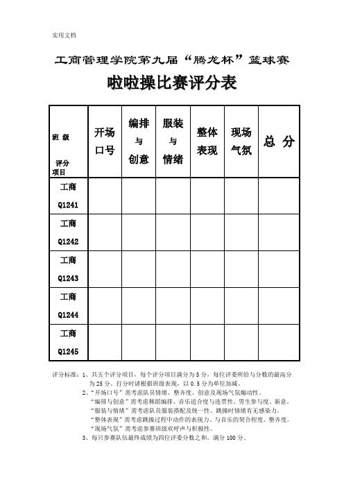 院系啦啦操比赛评分表