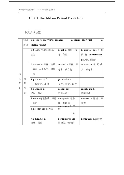 人教版本的高中的英语必修三unit3学习知识点汇总及练习.doc